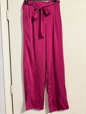 Maurices Magenta Wide-Leg Tie-Waist Pants
